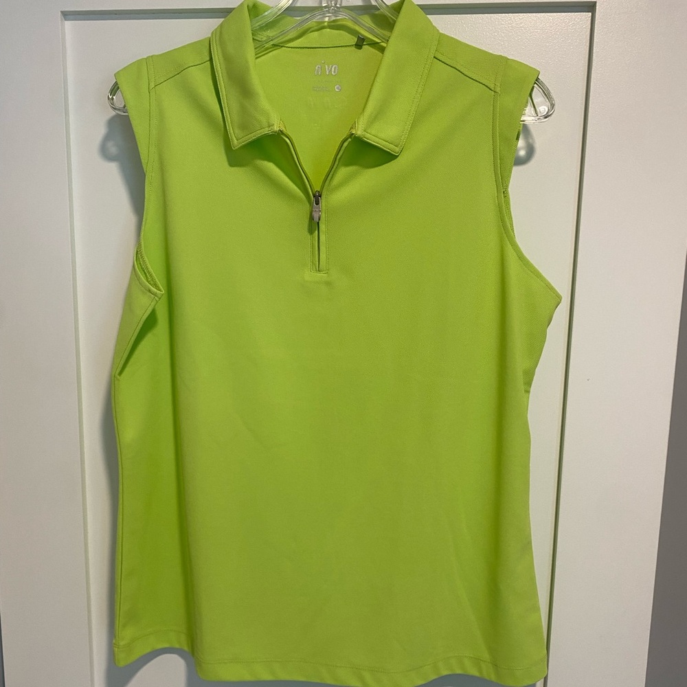 NVO Womens Sleeveless Like Green Zip up Collared Polo Shirt. Size XL NWOT